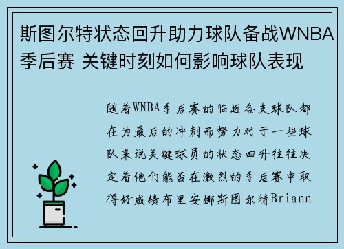 斯图尔特状态回升助力球队备战WNBA季后赛 关键时刻如何影响球队表现